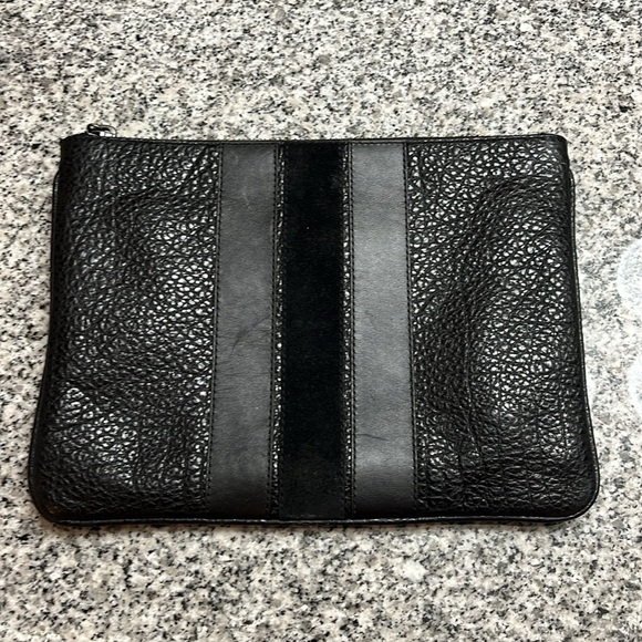 Coach New York Medium Pouch F22499 black Varsity Stripe grained leather